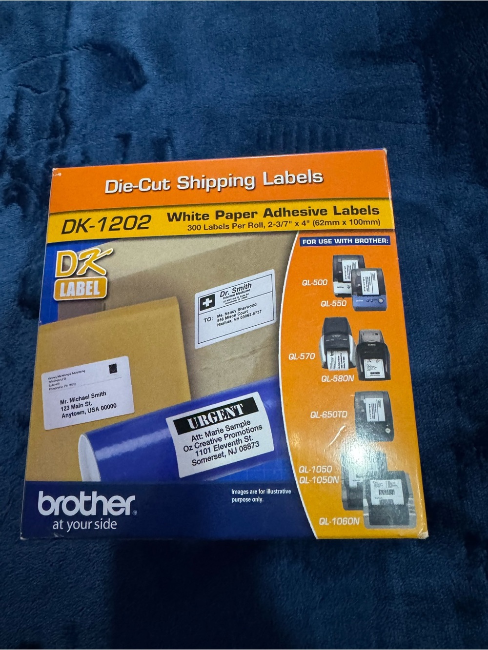 Brother DK1202 Die-Cut Shipping Labels 2 3/7" x 4" 300/roll New